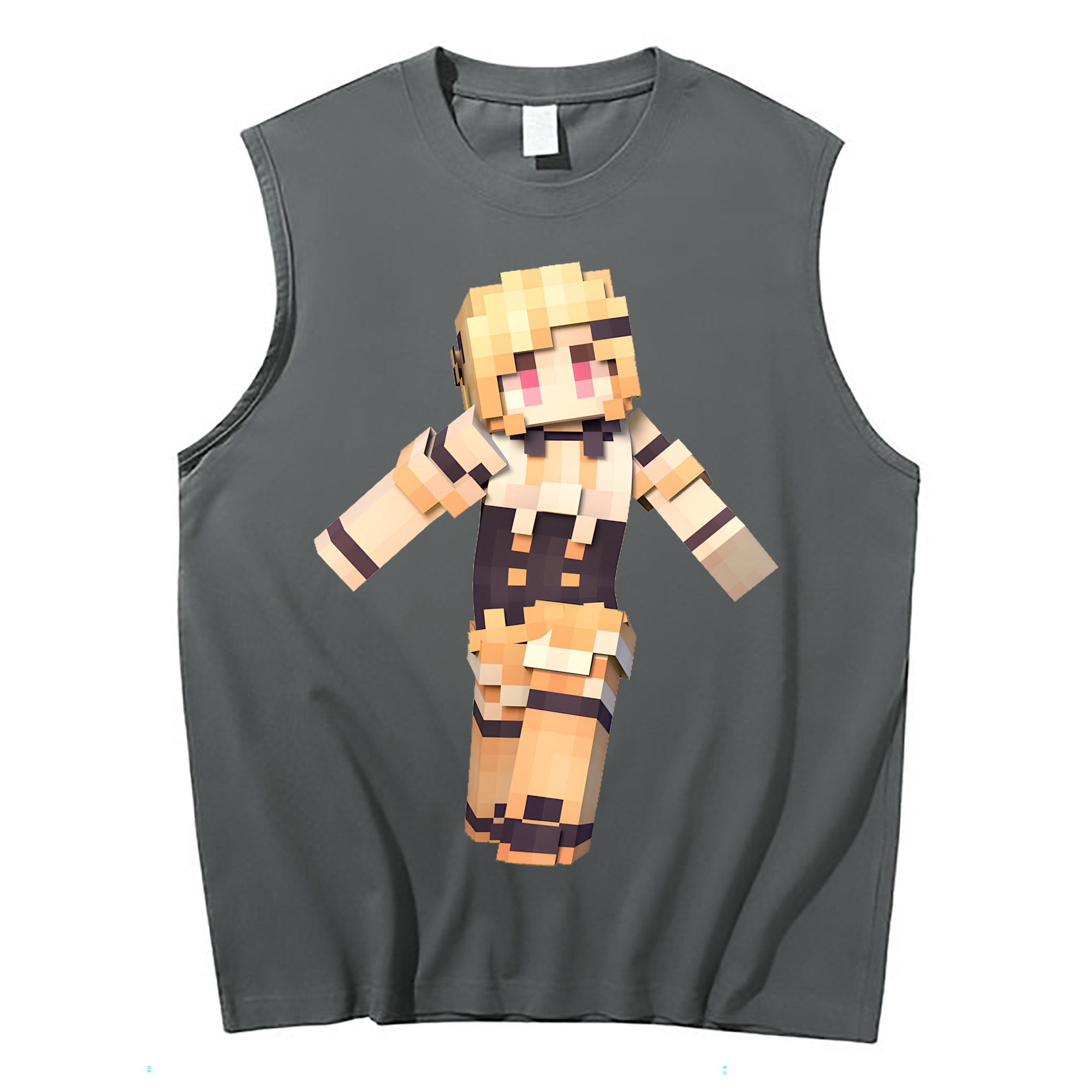 （画像用） マインクラフト ブロックの世界 Minecraft MC Block world コットン100％タンクトップ（フロントプリント）